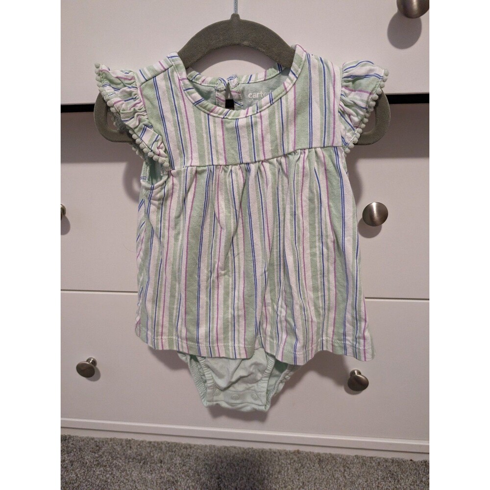 Carter's Green Striped One Piece Onesie/Romper 12-18